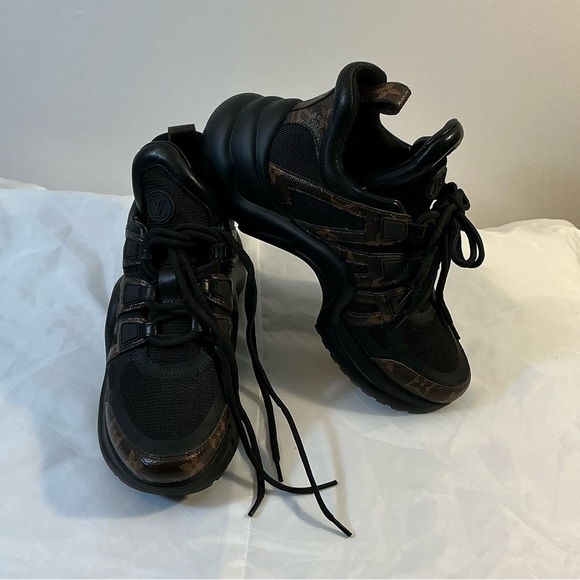 Women’s LV Monogram Black and Brown Sneakers Size 36 - Picture 2 of 14